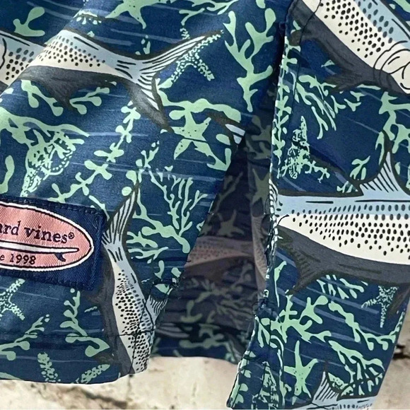 Vineyard Vinces Men's Tropical Tarpon Chappy Trunks Small Swim Blue Fish Sm S - Picture 6 of 11